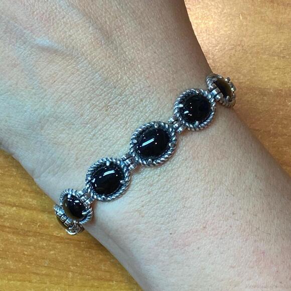 Carolyn Pollack Sterling Silver 9 Oval Onyx Reversible Link Bracelet For Women - Picture 2 of 10